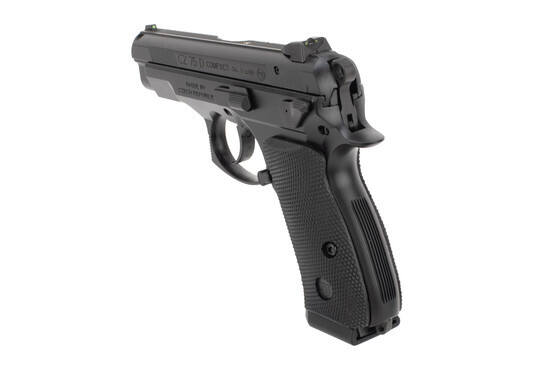 CZ USA 75D Compact 9mm pistol features a black steel frame and slide